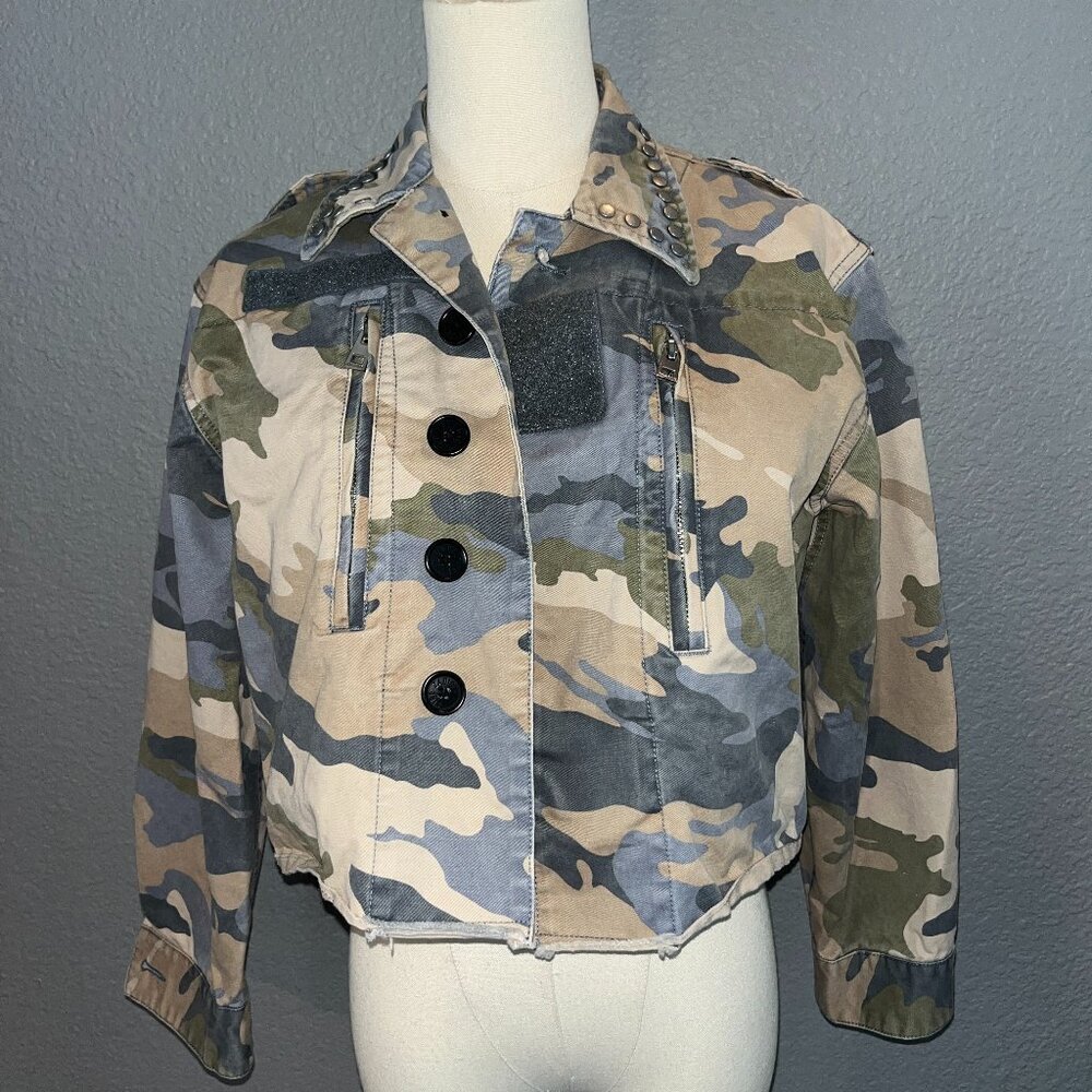 Zadig & Voltaire Camo Camouglage Studded Cropped Army Militayry Jacket -Euc - Xs
